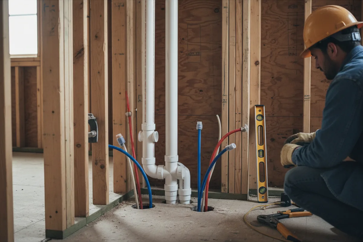 Drain and supply rough-in during Sump Pump Repair in Boone
