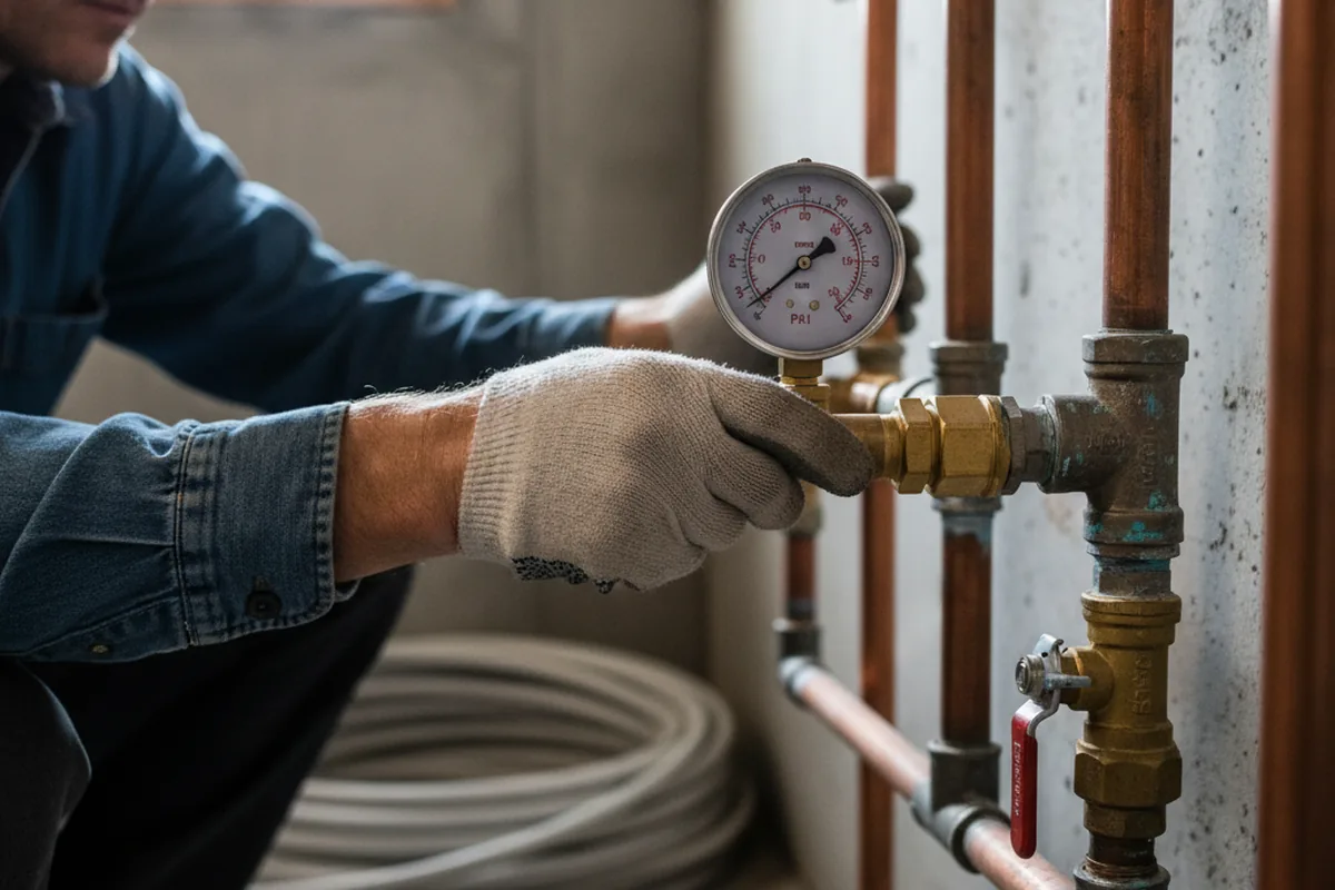 Pressure testing a repaired line during Water Line Repair in Boone